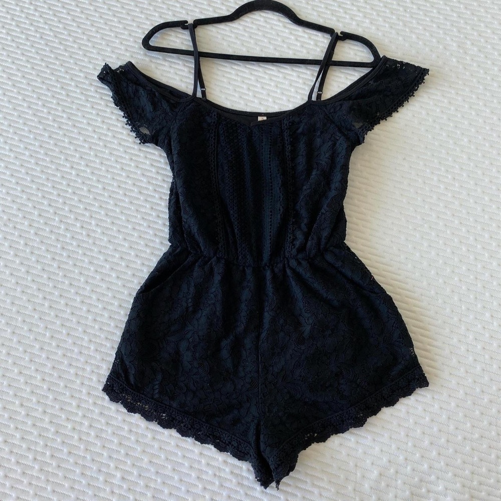 Black Lace Floral Romper